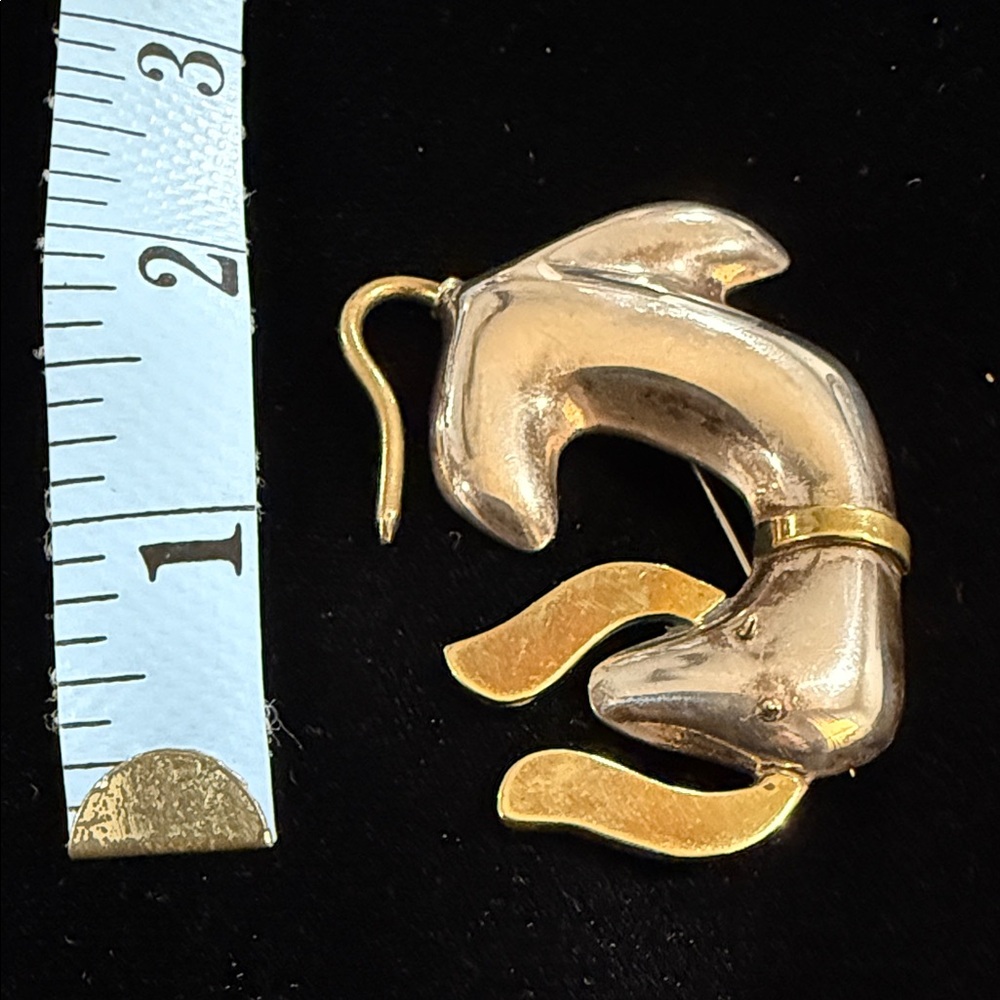 Vintage 925 Mexican sterling Silver and Gold Dog Brooch - Picture 6 of 7